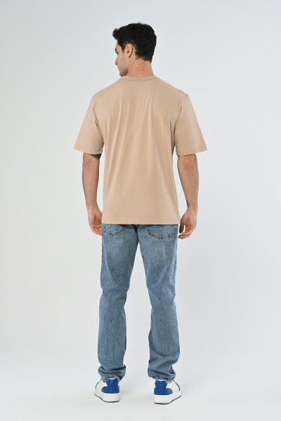Bej Yazı Detaylı Oversize Tişört