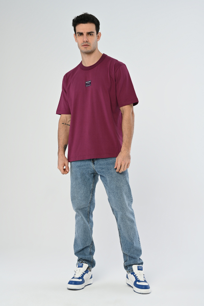 Bordo Yazı Detaylı Oversize Tişört