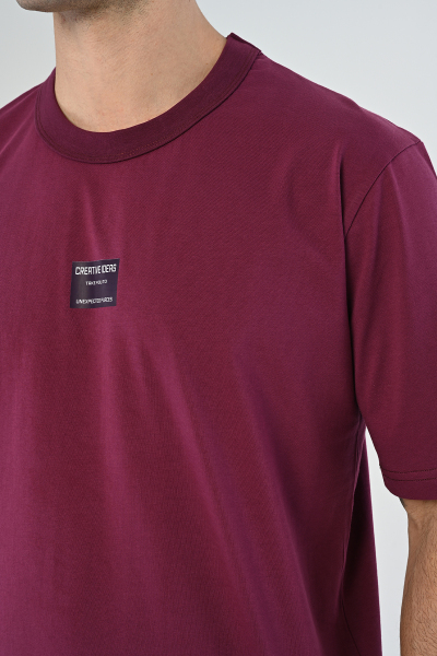Bordo Yazı Detaylı Oversize Tişört