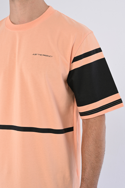 Turuncu Just The Product Yazılı Şeritli Oversize Tişört