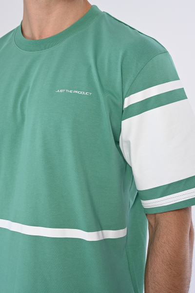 Yeşil Just The Product Yazılı Şeritli Oversize Tişört