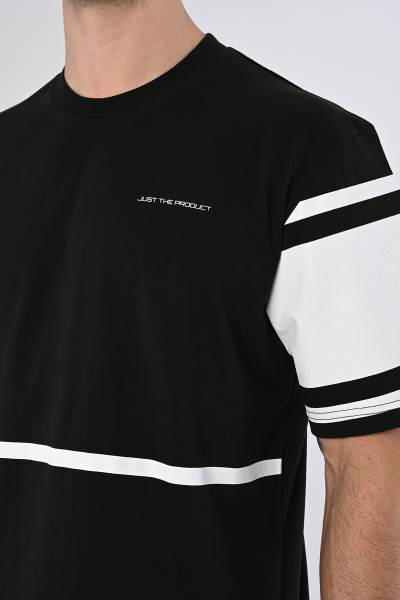 Siyah Just The Product Yazılı Şeritli Oversize Tişört