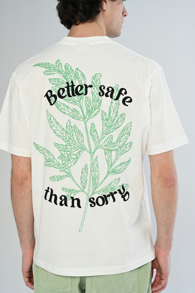 Beyaz Better Safe Than Sorry Arka Yazı Detaylı Oversize Tişört