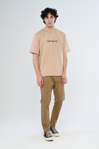 Bej Summer High Vibes Yazılı Arka Baskılı Oversize Tişört