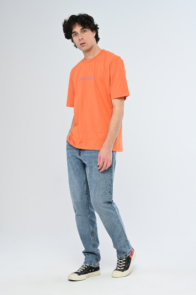 Turuncu Summer High Vibes Yazılı Arka Baskılı Oversize Tişört