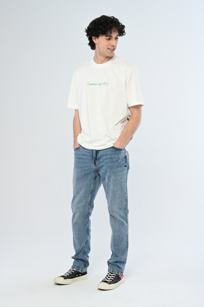 Beyaz Summer High Vibes Yazılı Arka Baskılı Oversize Tişört