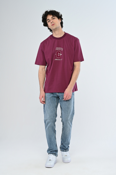 Bordo C Nakış Kabartma Detaylı Oversize Tişört