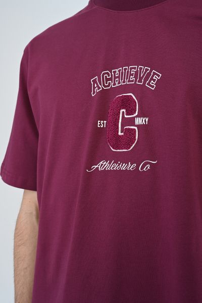 Bordo C Nakış Kabartma Detaylı Oversize Tişört