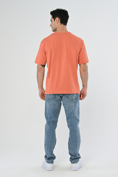 Turuncu Yarım V Yaka Oversize Tişört