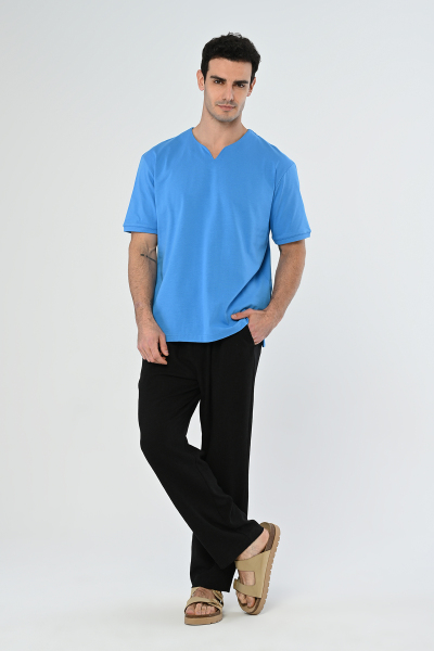 Saks Yarım V Yaka Oversize Tişört