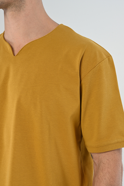 Tütün Yarım V Yaka Oversize Tişört