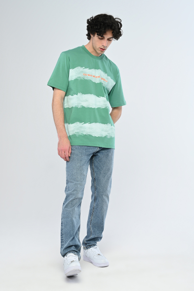 Yeşil You Must Believe Yourself Yazılı Oversize Tişört
