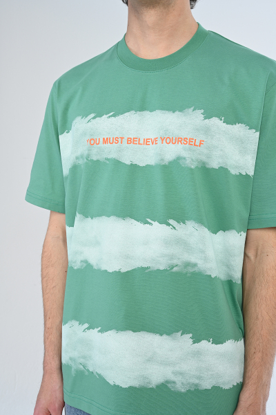 Yeşil You Must Believe Yourself Yazılı Oversize Tişört