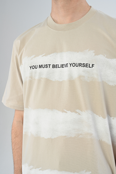 Taş You Must Believe Yourself Yazılı Oversize Tişört