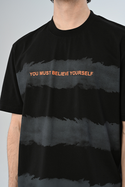 Siyah You Must Believe Yourself Yazılı Oversize Tişört
