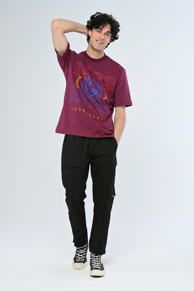 Bordo 1982 Boston Yazılı Oversize Tişört