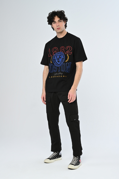 Siyah 1982 Boston Yazılı Oversize Tişört