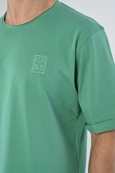 Yeşil Nakış Detaylı Oversize Basic Tişört