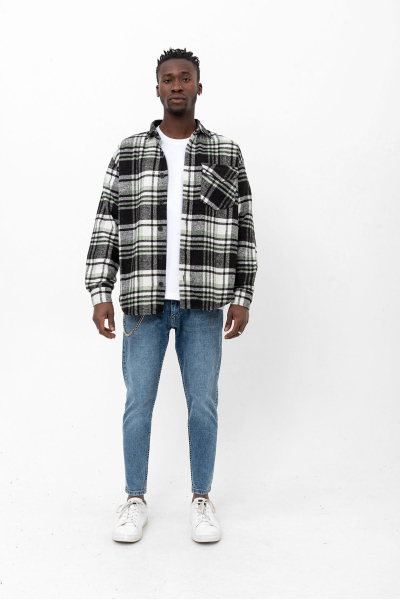 Haki Kareli Oversize Oduncu gömlek