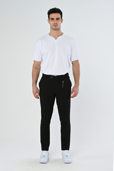 Siyah Köprü Aksesuarlı Slim Fit Kumaş Pantolon