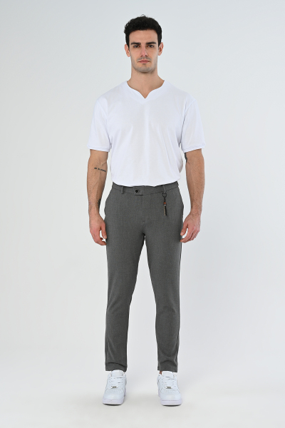 Koyu Gri Köprü Aksesuarlı Slim Fit Kumaş Pantolon