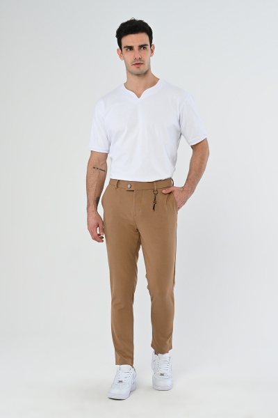 Vizon Köprü Aksesuarlı Slim Fit Kumaş Pantolon