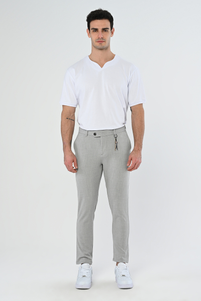 Gri Köprü Aksesuarlı Slim Fit Kumaş Pantolon