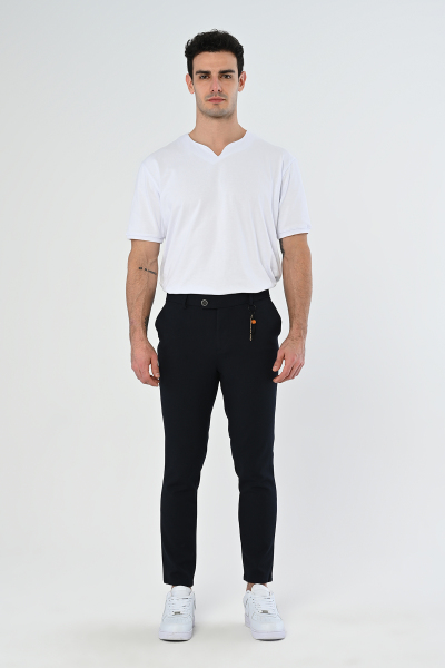 Lacivert Köprü Aksesuarlı Slim Fit Kumaş Pantolon