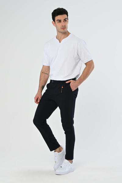 Lacivert Köprü Aksesuarlı Slim Fit Kumaş Pantolon