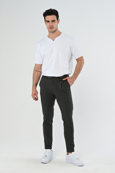 Antrasit Köprü Aksesuarlı Slim Fit Kumaş Pantolon