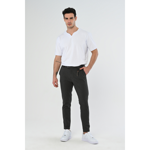 Antrasit Köprü Aksesuarlı Slim Fit Kumaş Pantolon