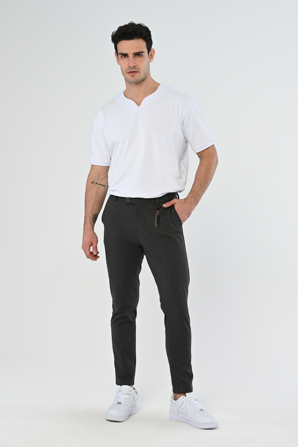 Antrasit Köprü Aksesuarlı Slim Fit Kumaş Pantolon