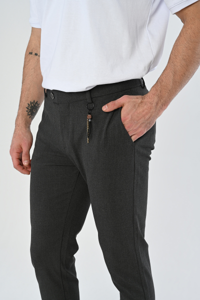 Antrasit Köprü Aksesuarlı Slim Fit Kumaş Pantolon