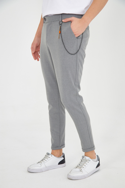 Gri Zincir Detaylı Slim Fit Kumaş Pantolon