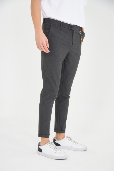 Antrasit Zincir Detaylı Slim Fit Kumaş Pantolon