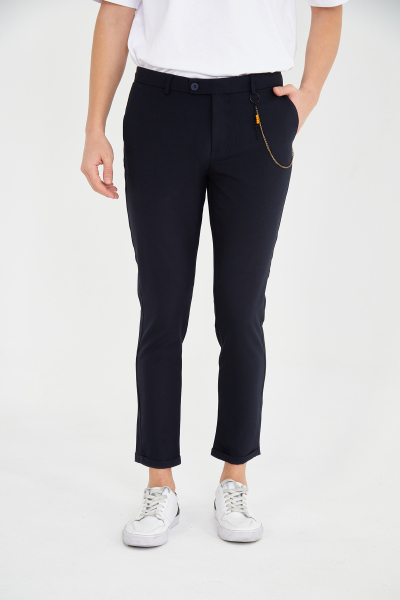 Lacivert Zincir Detaylı Slim Fit Kumaş Pantolon