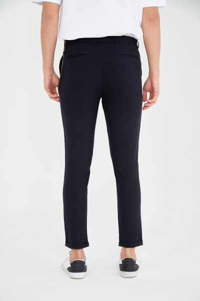 Lacivert Zincir Detaylı Slim Fit Kumaş Pantolon