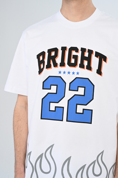 Beyaz BRIGHT 22 Yazılı Alev Desenli Şort Takım