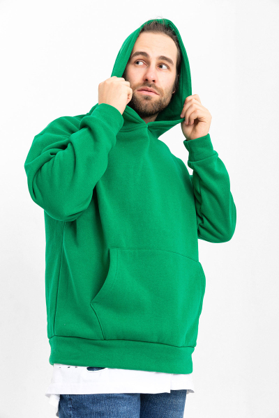 Yeşil 3 İplik Şardonlu Kanguru Cepli Kapşonlu Sweatshirt