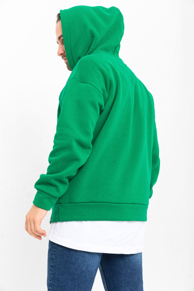Yeşil 3 İplik Şardonlu Kanguru Cepli Kapşonlu Sweatshirt
