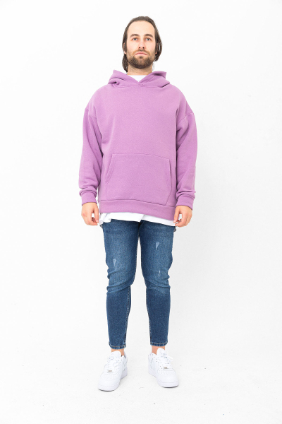 Eflatun 3 İplik Şardonlu Kanguru Cepli Kapşonlu Sweatshirt