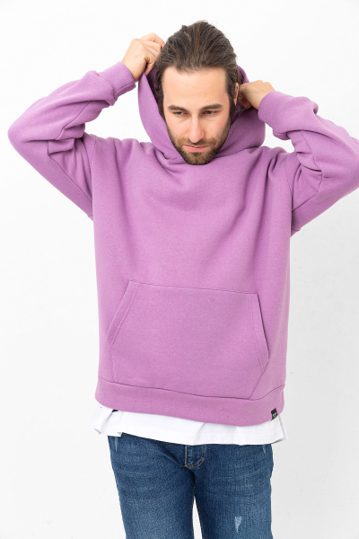 Eflatun 3 İplik Şardonlu Kanguru Cepli Kapşonlu Sweatshirt