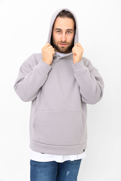 Gri 3 İplik Şardonlu Kanguru Cepli Kapşonlu Sweatshirt