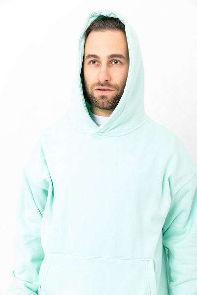 Turkuaz 3 İplik Şardonlu Kanguru Cepli Kapşonlu Sweatshirt