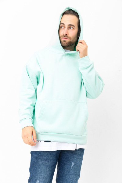 Turkuaz 3 İplik Şardonlu Kanguru Cepli Kapşonlu Sweatshirt