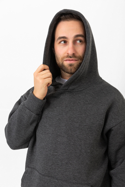 Antrasit 3 İplik Şardonlu Kanguru Cepli Kapşonlu Sweatshirt