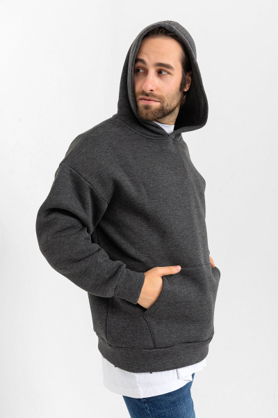 Antrasit 3 İplik Şardonlu Kanguru Cepli Kapşonlu Sweatshirt