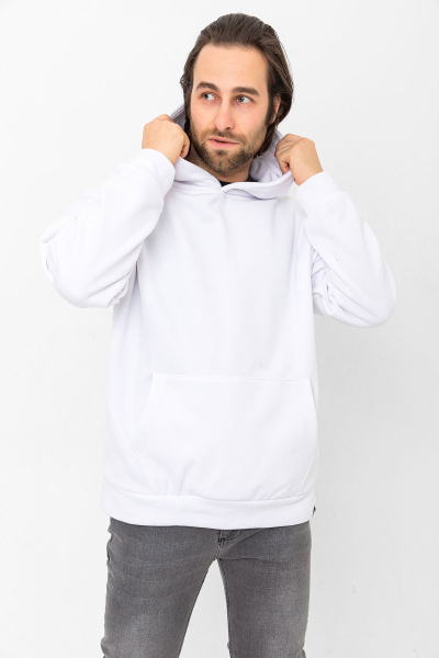 Beyaz 3 İplik Şardonlu Kanguru Cepli Kapşonlu Sweatshirt