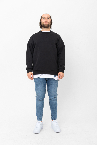 Siyah 3 İplik Şardonlu Sweatshirt