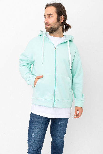 Turkuaz 3 İplik Şardonlu Fermuar Detaylı Kanguru Cepli Kapşonlu Sweatshirt